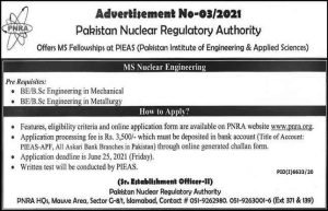 Pakistan Nuclear Regulatory Authority (PNRA) MS fellowship at PIEAS 2021