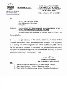 SED Issued the Deadline to Complete the Vaccination Process of Staff