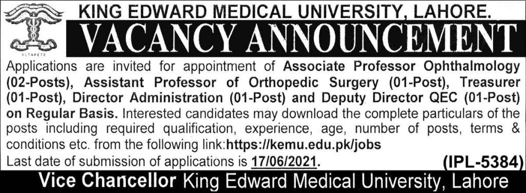 King Edward Medical University Latest Jobs| KEMU Jobs | Apply Now