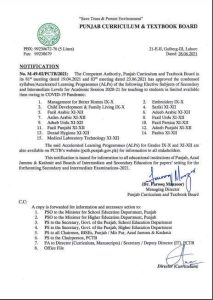Punjab & AJK Board Approved the Smart Syllabus (ALPs) for Elective Subjects