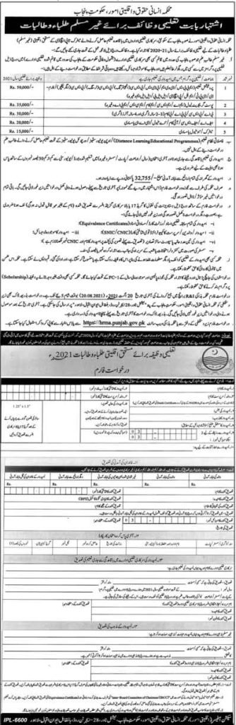 Punjab Human Rights and Minority Affairs Department Scholarship 2021