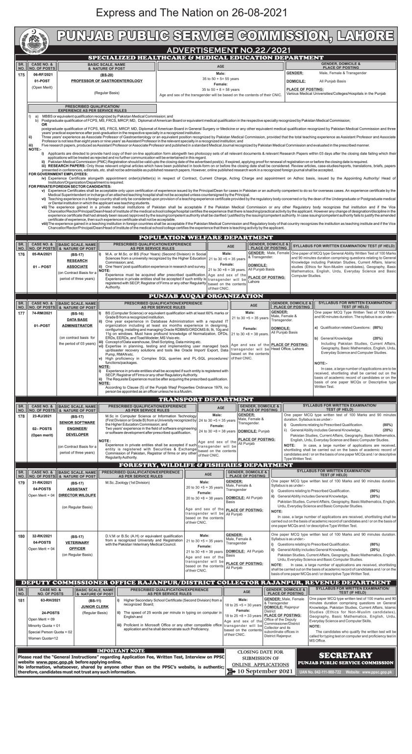 PPSC Latest August Jobs 2021 | PPSC Advertisement 20/2021 | Apply Now