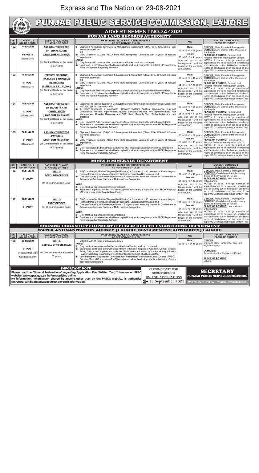 PPSC Jobs 2021 Under Advertisement No. 24/2021 | Apply Now
