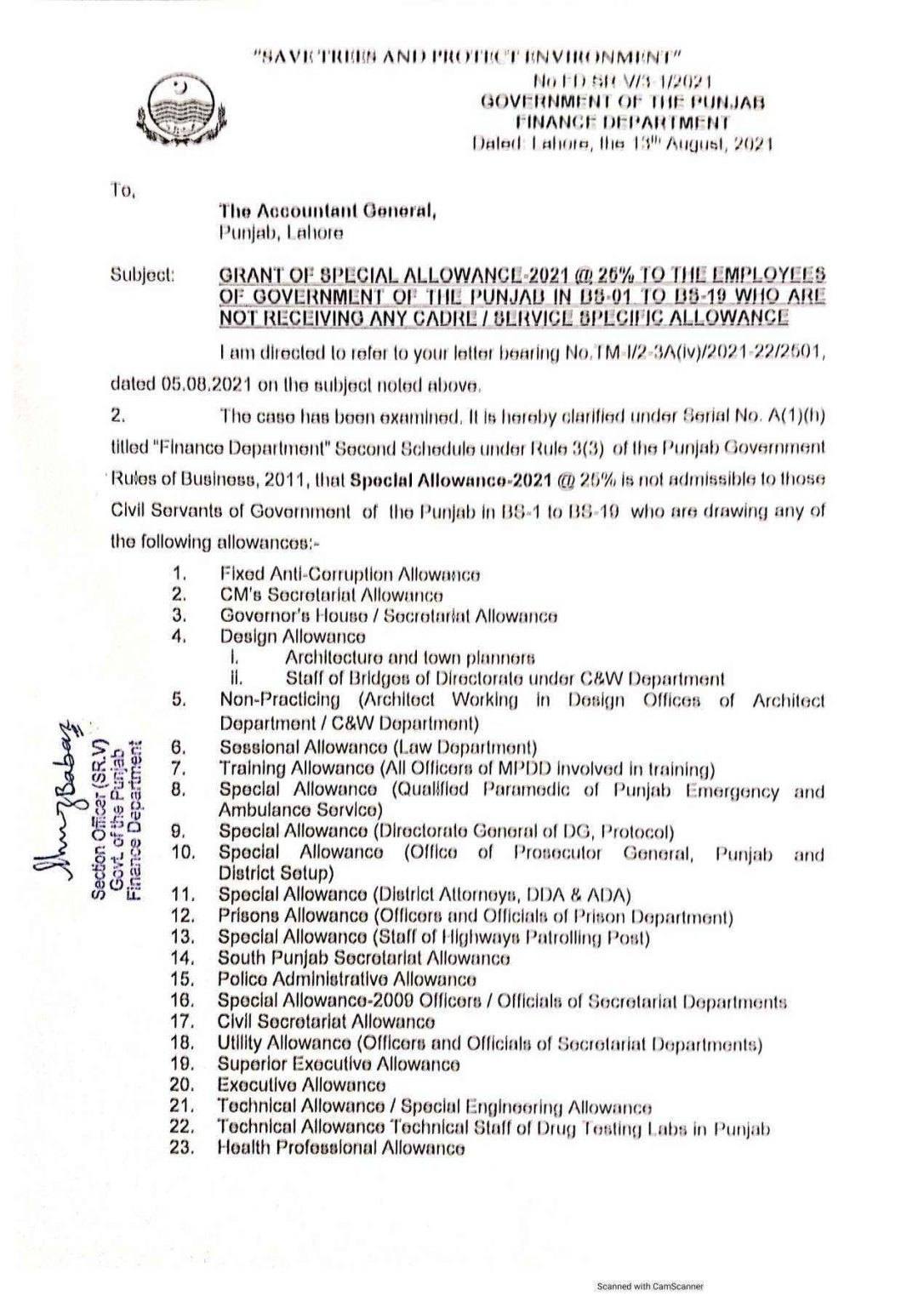 Government Clarify the Confusion About Grant of Special Allowance 2021