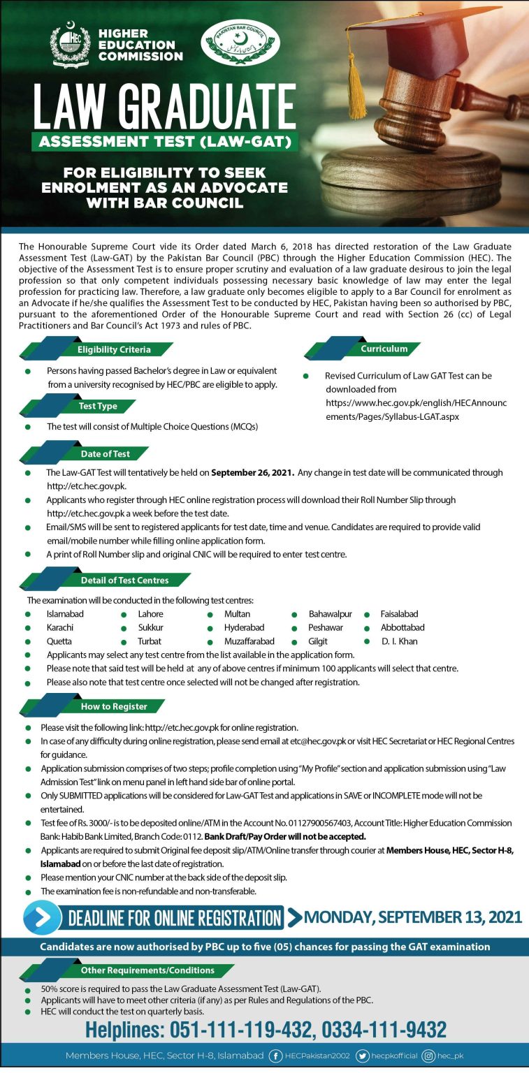 HEC LAW GAT Test 2021 for Law Graduates | LAW GAT 2021