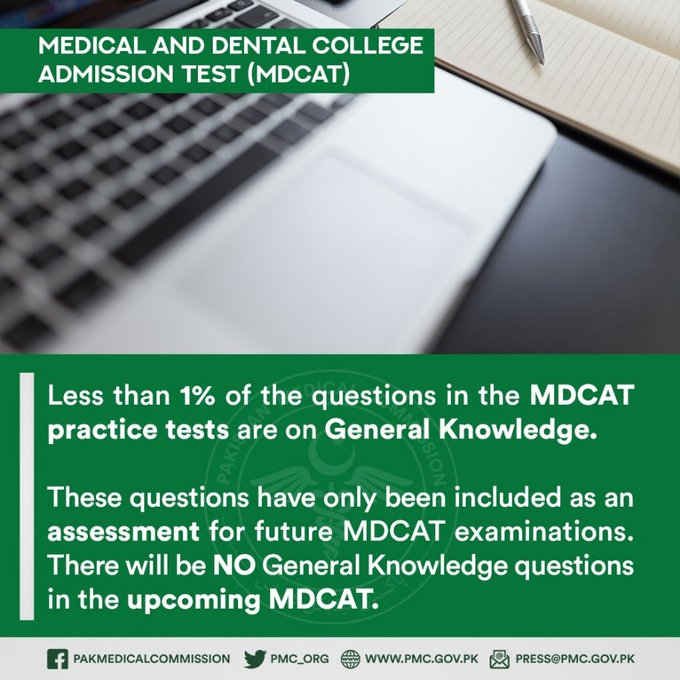 No General Knowledge Questions In the Upcoming MDCAT test 2021 No General Knowledge Questions In the Upcoming MDCAT test 2021