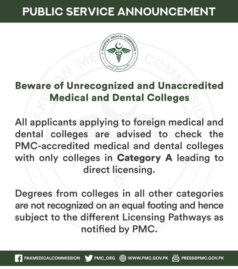 PMC List of Accredited Medical and Dental Colleges
