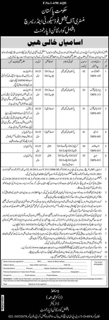 Ministry of National Food Latest August Jobs 2021 | Apply Now