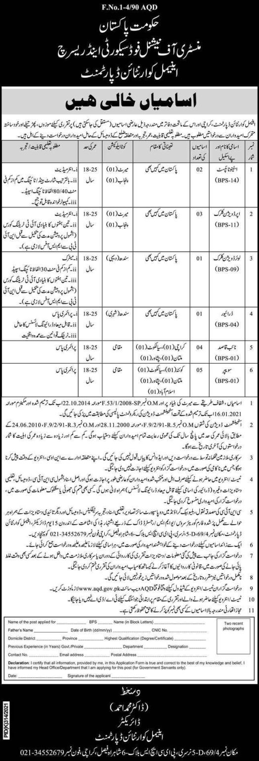 Ministry of National Food Latest August Jobs 2021 | Apply Now