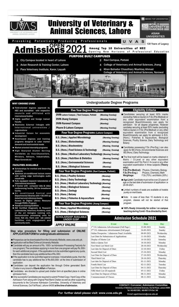 UVAS Undergraduate Admissions 2021 | Apply Now UVAS Undergraduate Admissions 2021 | Apply Now