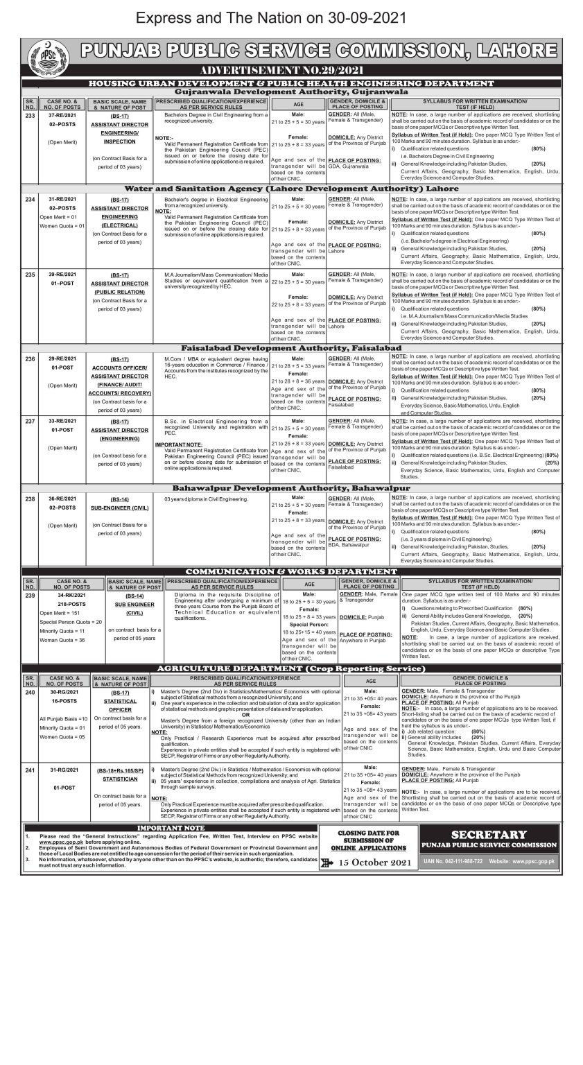 PPSC Advertisement No.29/2021 | PPSC October Jobs | Apply Online PPSC Advertisement No.29/2021 | PPSC October Jobs | Apply Online