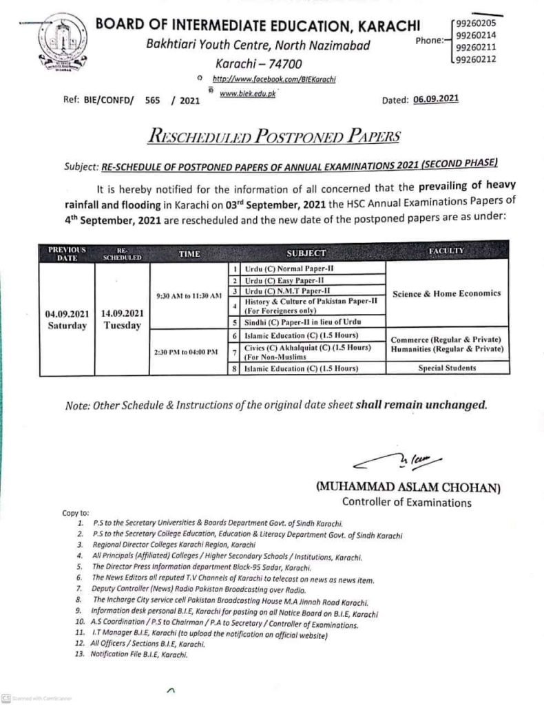BIEK Intermediate Phase-II exams