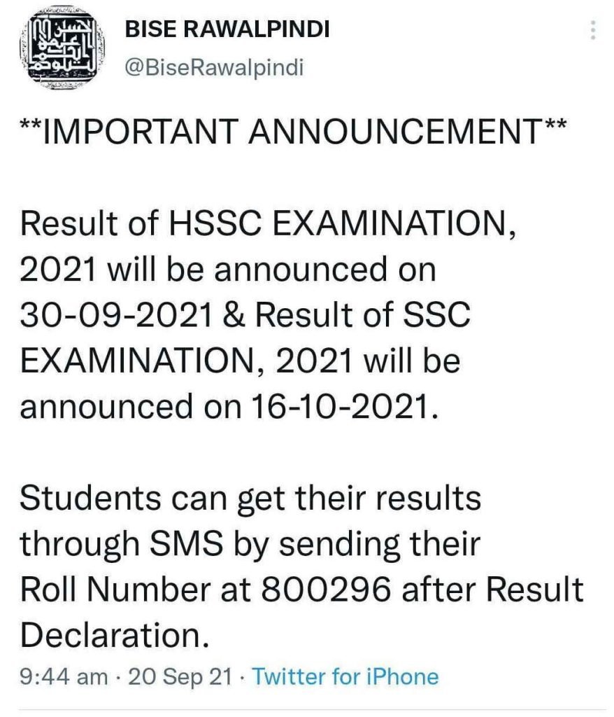 BISE Rawalpindi Fsc 2nd Year (Inter Part-II) Result 2021 Recent Update BISE Rawalpindi Fsc 2nd Year (Inter Part-II) Result 2021 Recent Update