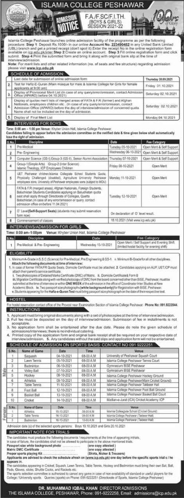 Islamia College, Peshawar Admissions Fall 2021 | Apply Now Islamia College, Peshawar Admissions Fall 2021 | Apply Now