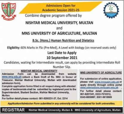Nishtar Medical University Multan Admissions Open 2021 | Apply Now Nishtar Medical University Multan Admissions Open 2021 | Apply Now