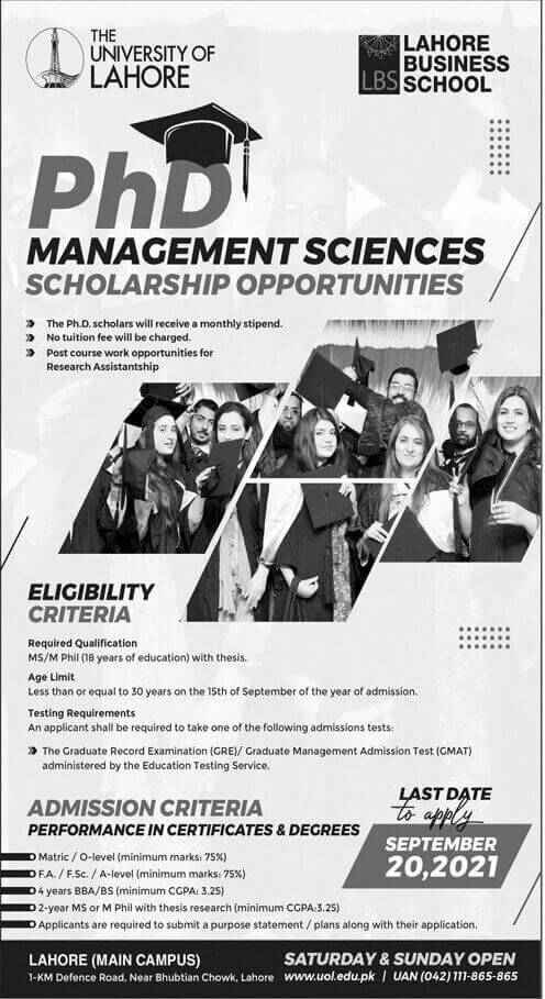 University of Lahore Scholarship 2021 for PhD Candidates | Apply Now University of Lahore Scholarship 2021 for PhD Candidates | Apply Now