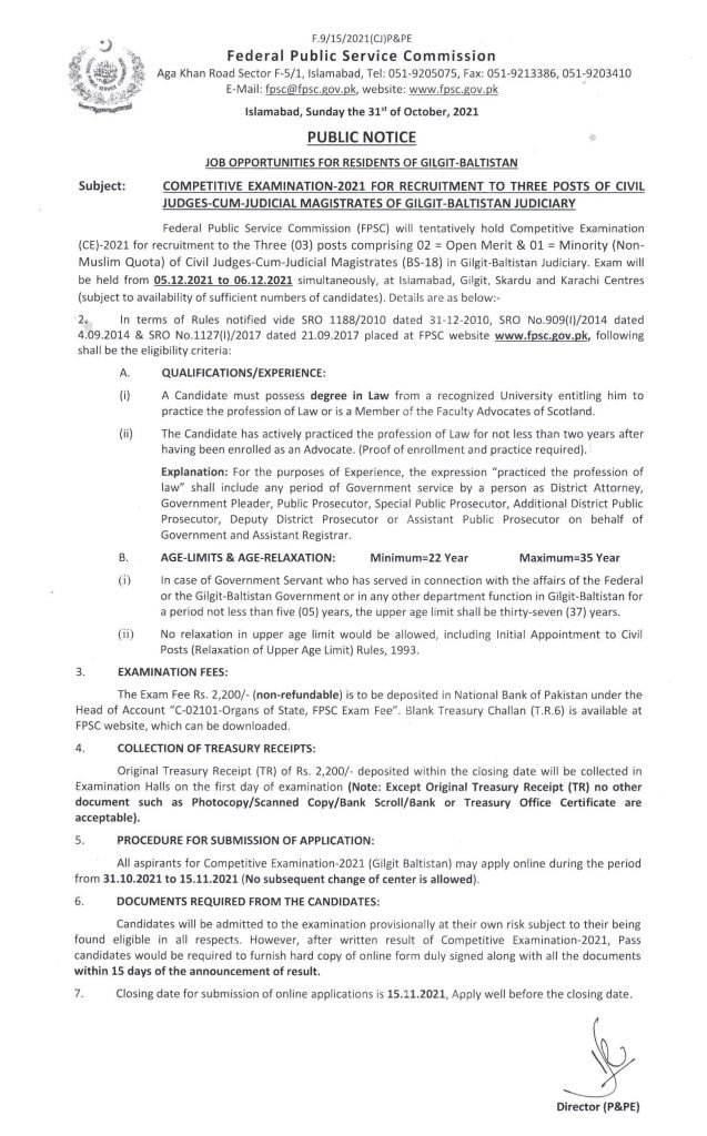 FPSC Competitive Examination Jobs for Gilgit Baltistan Residents | Apply Online FPSC Competitive Examination Jobs for Gilgit Baltistan Residents | Apply Online