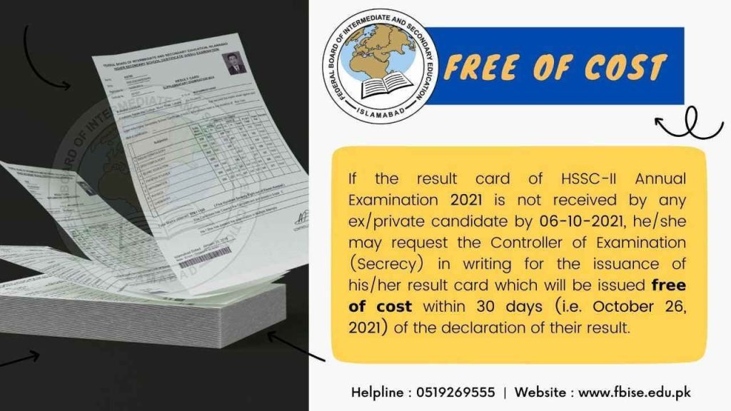 FBISE Notification Regarding the Issuance of HSSC-II Result Card 2021