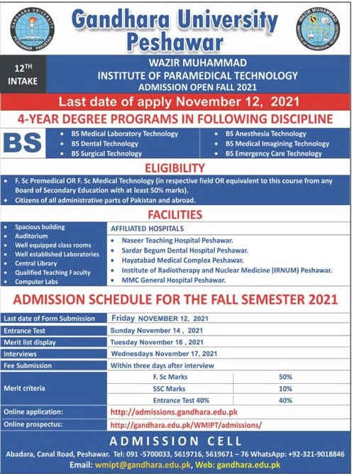 Gandhara University Peshawar Undergraduate (BS) Admission 2021 Gandhara University Peshawar Undergraduate (BS) Admission 2021