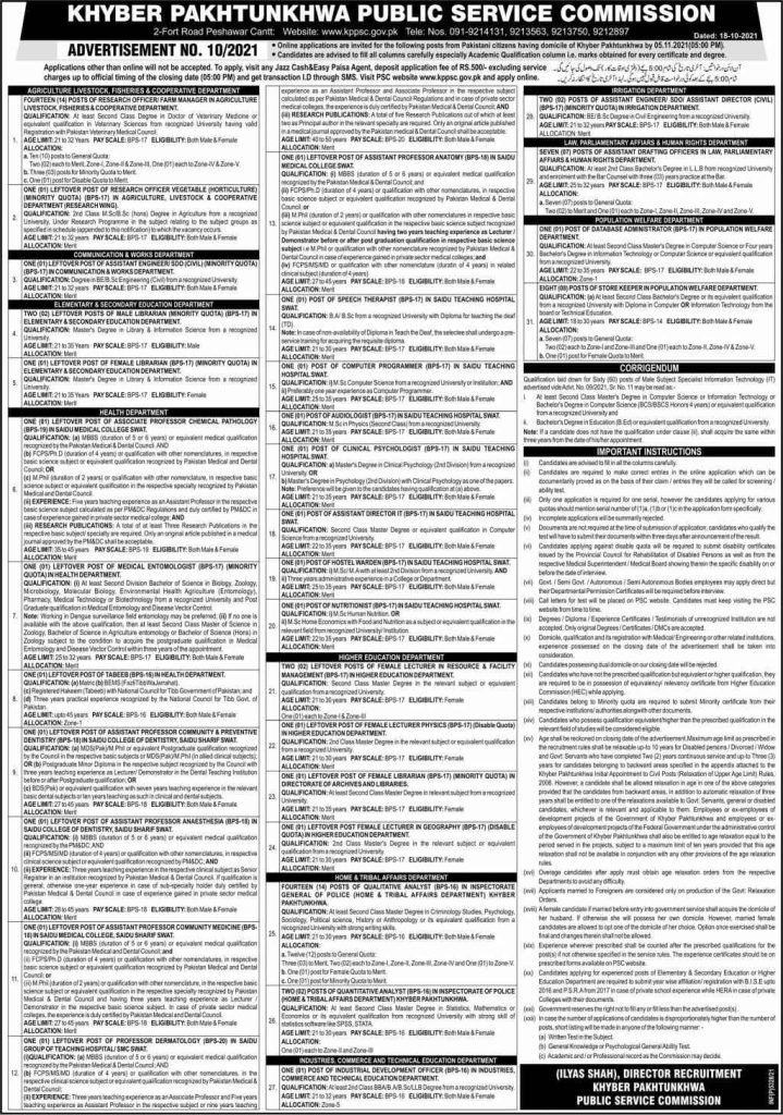 KPPSC Advertisement No 10/2021 | KPPSC Jobs 2021 