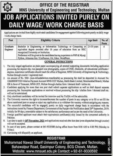 MNS University Of Engineering And Technology Latest Jobs 2021 | Apply Now MNS University Of Engineering And Technology Latest Jobs 2021 | Apply Now