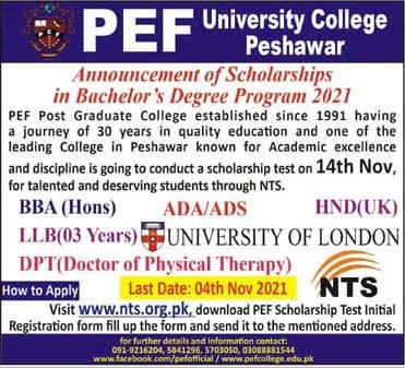 PEF University College Peshawar Offer Scholarship in BS Program 2021 PEF University College Peshawar Offer Scholarship in BS Program 2021