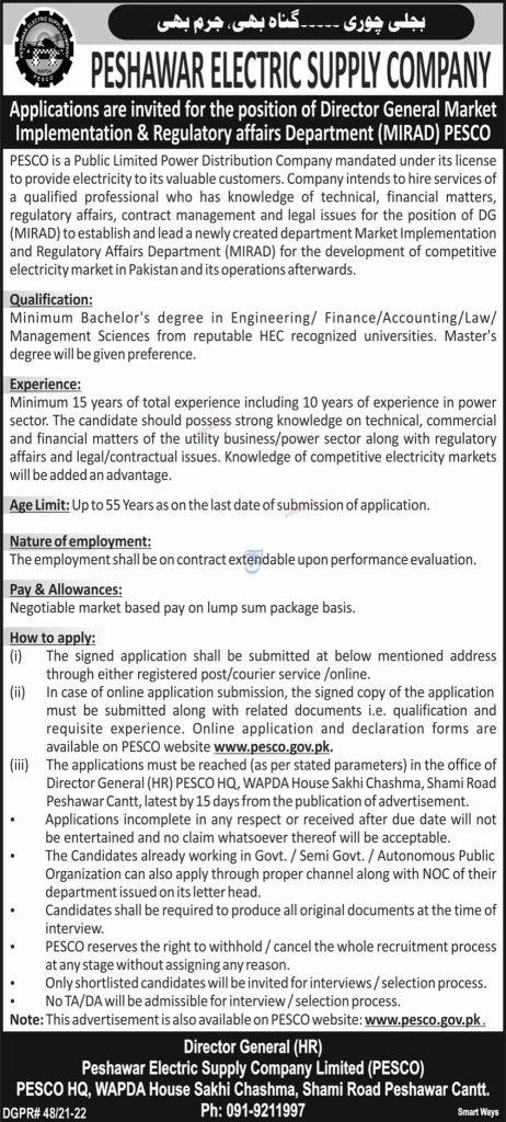 Peshawar Electric Supply Company Limited Latest November Jobs | PESCO Jobs Peshawar Electric Supply Company Limited Latest November Jobs | PESCO Jobs