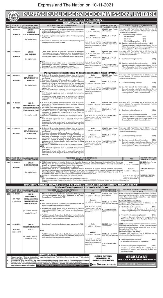PPSC Advertisement No.36/2021 | PPSC November Jobs PPSC Advertisement No.36/2021 | PPSC November Jobs
