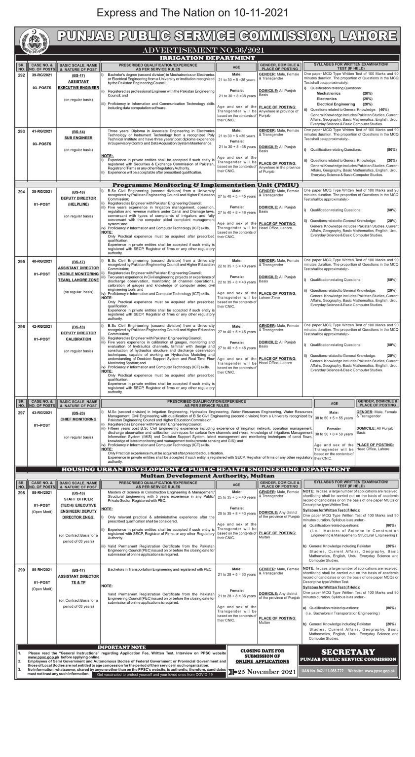 PPSC Advertisement No.36/2021 | PPSC November Jobs