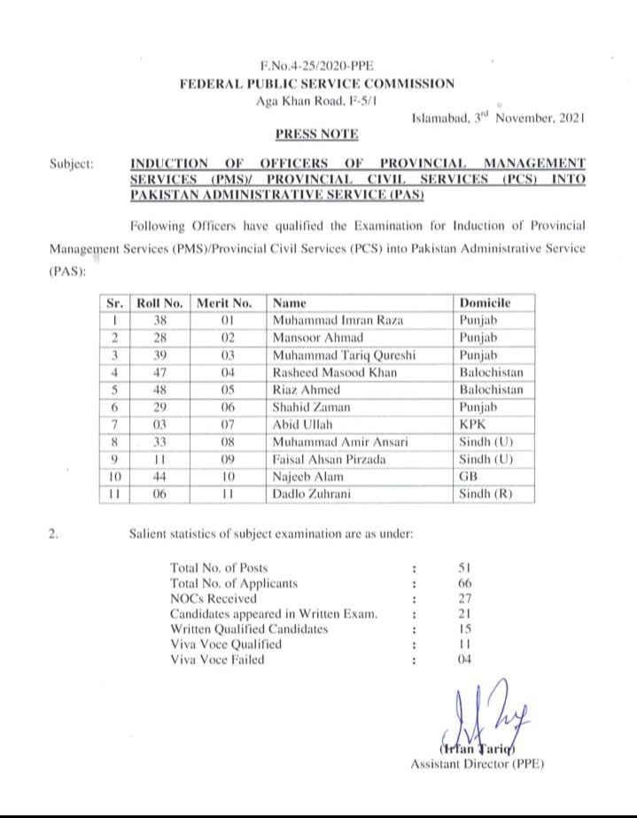 FPSC Notification Regarding the Induction of PMS/ PCS Officers into PAS FPSC Notification Regarding the Induction of PMS/ PCS Officers into PAS