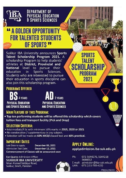 IBA Sukkur Sport Talent Scholarship Program 2021 | Apply Now IBA Sukkur Sport Talent Scholarship Program 2021 | Apply Now
