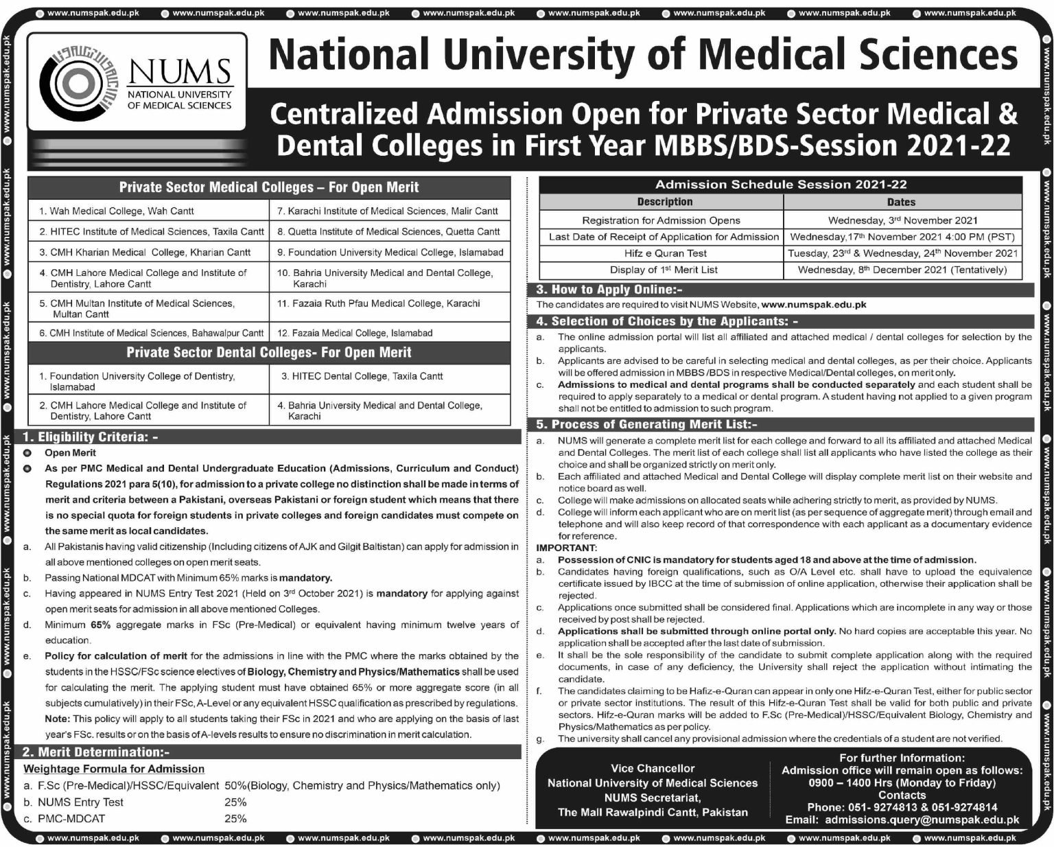 NUMS Private Medical Colleges Admission Open for Session 2022 | Apply Now NUMS Private Medical Colleges Admission Open for Session 2022 | Apply Now