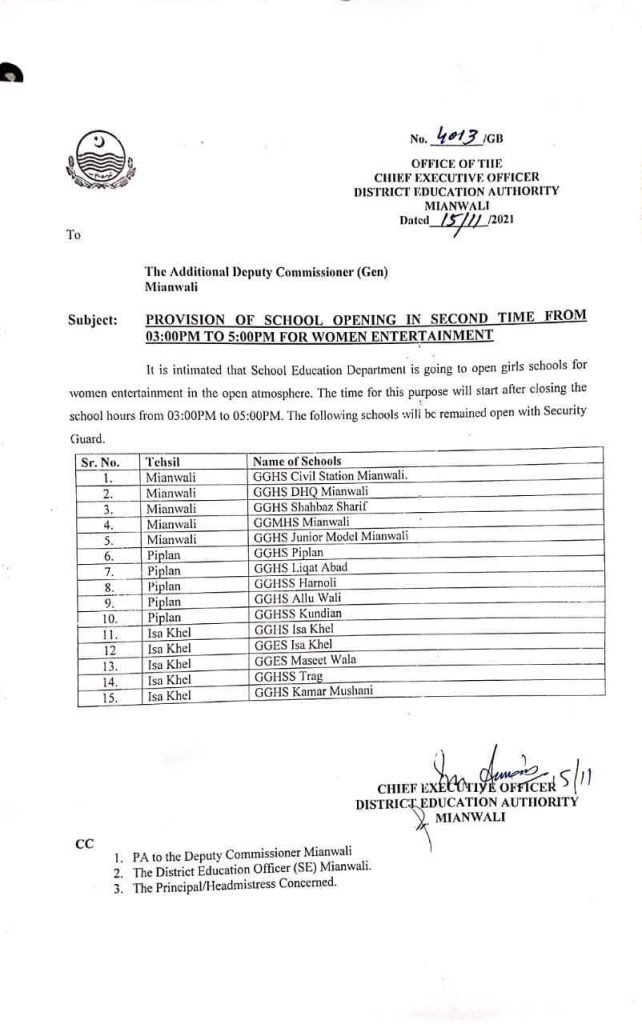 SED to Open 2nd Time School in Mianwali for Women Entertainment