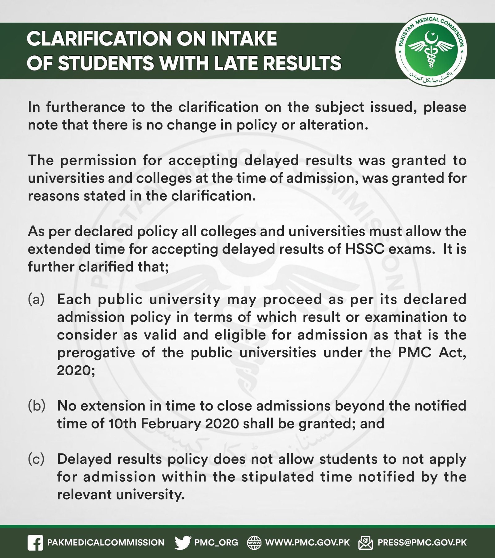 Students Intake with Late Result