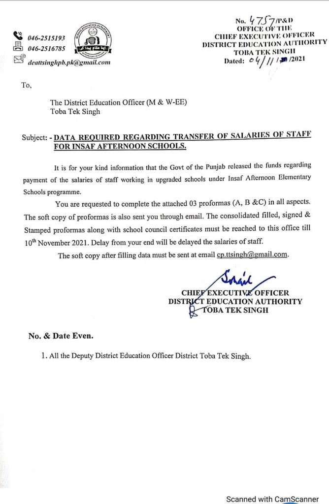 Punjab Govt Transfer Salaries of Insaaf Afternoon Schools Staff