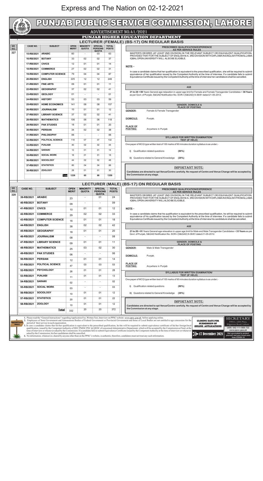 PPSC Advertisement 41/2021 | PPSC December Jobs 2021 | Apply Now PPSC Advertisement 41/2021 | PPSC December Jobs 2021 | Apply Now