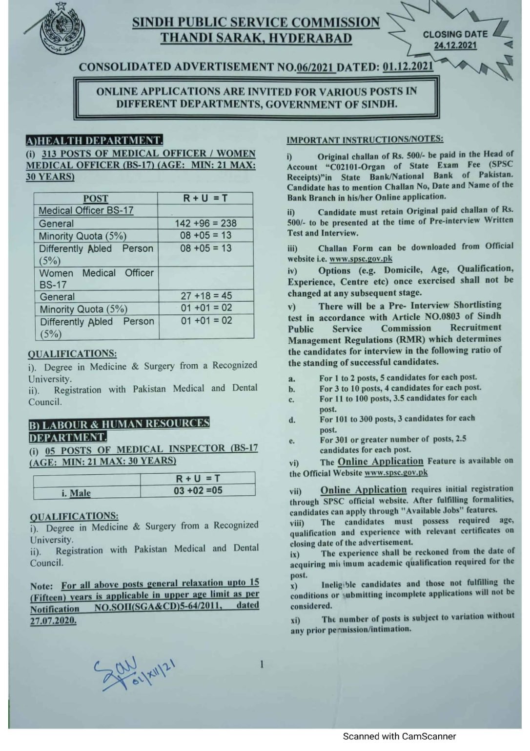 Sindh Public Service Commission Jobs 2021 | SPSC Advertisement No. 06/2021