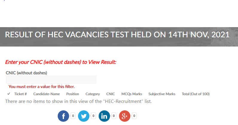 HEC Result of PUEET Phase-I Vacancies Test Held on 14 November 2021 HEC Result of PUEET Phase-I Vacancies Test Held on 14 November 2021