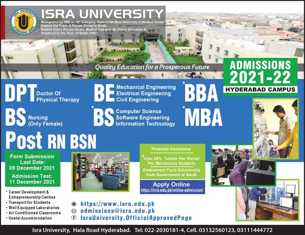 Isra University Hyderabad Campus Undergraduate Admissions 2021