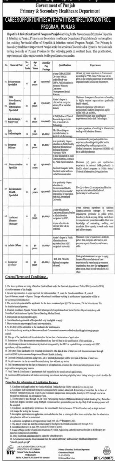 Primary and Secondary Healthcare Department December Jobs 2021 | Apply Now