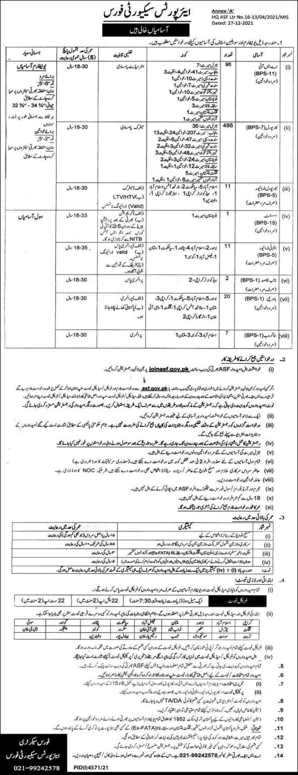 Airports Security Force (ASF) Jobs 2022 for Uniform and Civilian Staff