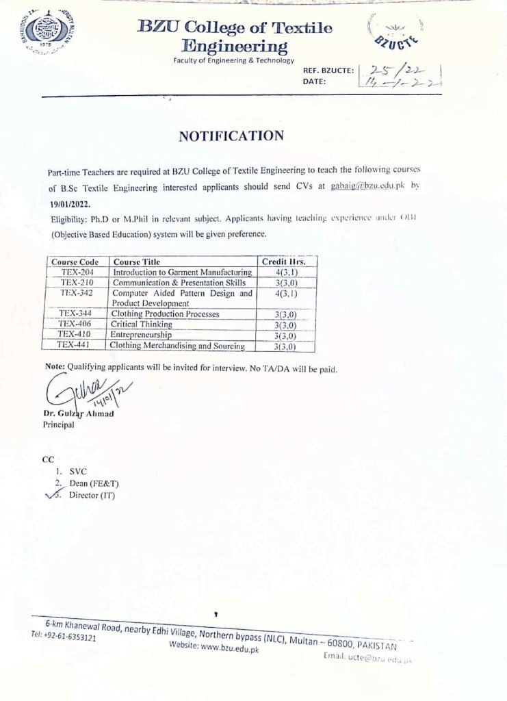 Bahauddin Zakariya University Latest January Jobs 2022 | BZU Jobs | Apply Now