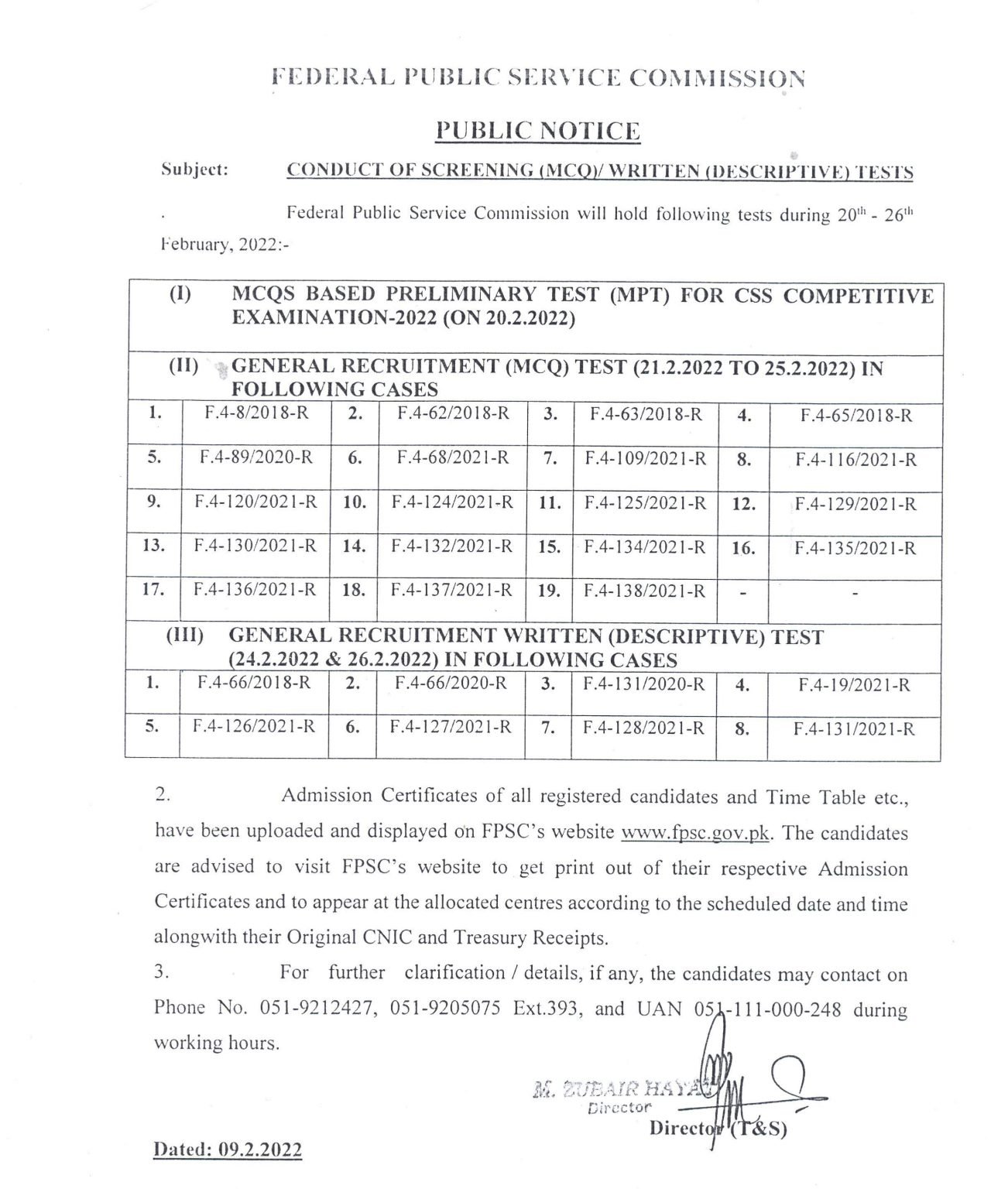 FPSC CSS MPT Screening MCQs Written Test Schedule 2022 FPSC CSS MPT Screening MCQs Written Test Schedule 2022
