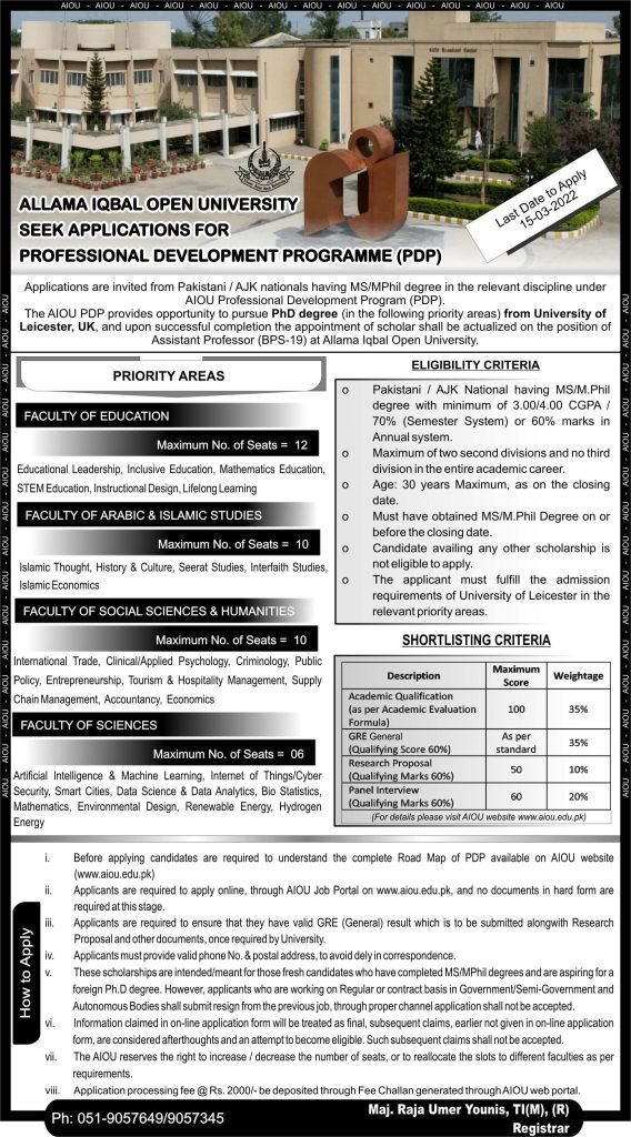 AIOU Announced PDP Programs Jobs 2022 for Ph.D. Candidates AIOU Announced PDP Programs Jobs 2022 for Ph.D. Candidates