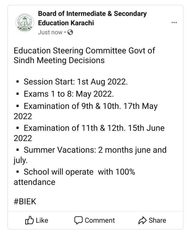 BIEK Sindh Matric & Intermediate Final Exams 2022 Schedule BIEK Sindh Matric & Intermediate Final Exams 2022 Schedule