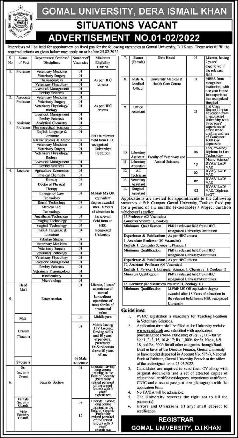 Gomal University DI Khan Latest February Jobs 2022 | Apply Now Gomal University DI Khan Latest February Jobs 2022 | Apply Now