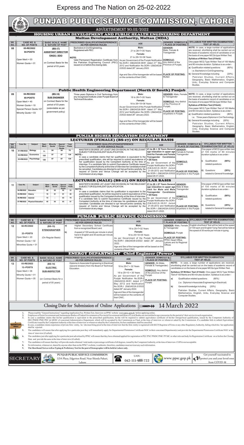 PPSC Advertisement No 02/2022 Latest Jobs | Apply Now PPSC Advertisement No 02/2022 Latest Jobs | Apply Now