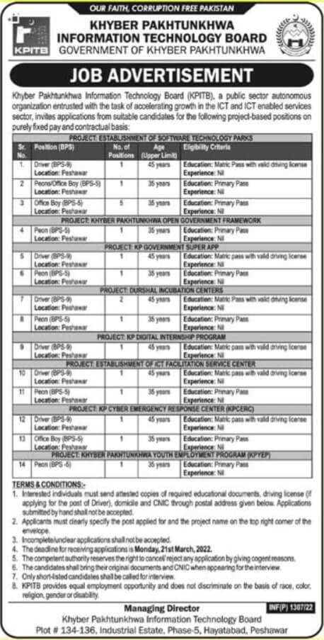 Khyber Pakhtunkhwa Information Technology Board March Jobs 2022 | KPITB Jobs Khyber Pakhtunkhwa Information Technology Board March Jobs 2022 | KPITB Jobs