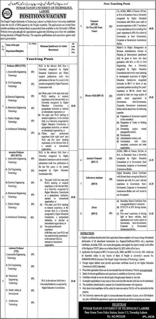 Punjab Tianjin University Of Technology Lahore Jobs 2022 | Apply Now Punjab Tianjin University Of Technology Lahore Jobs 2022 | Apply Now