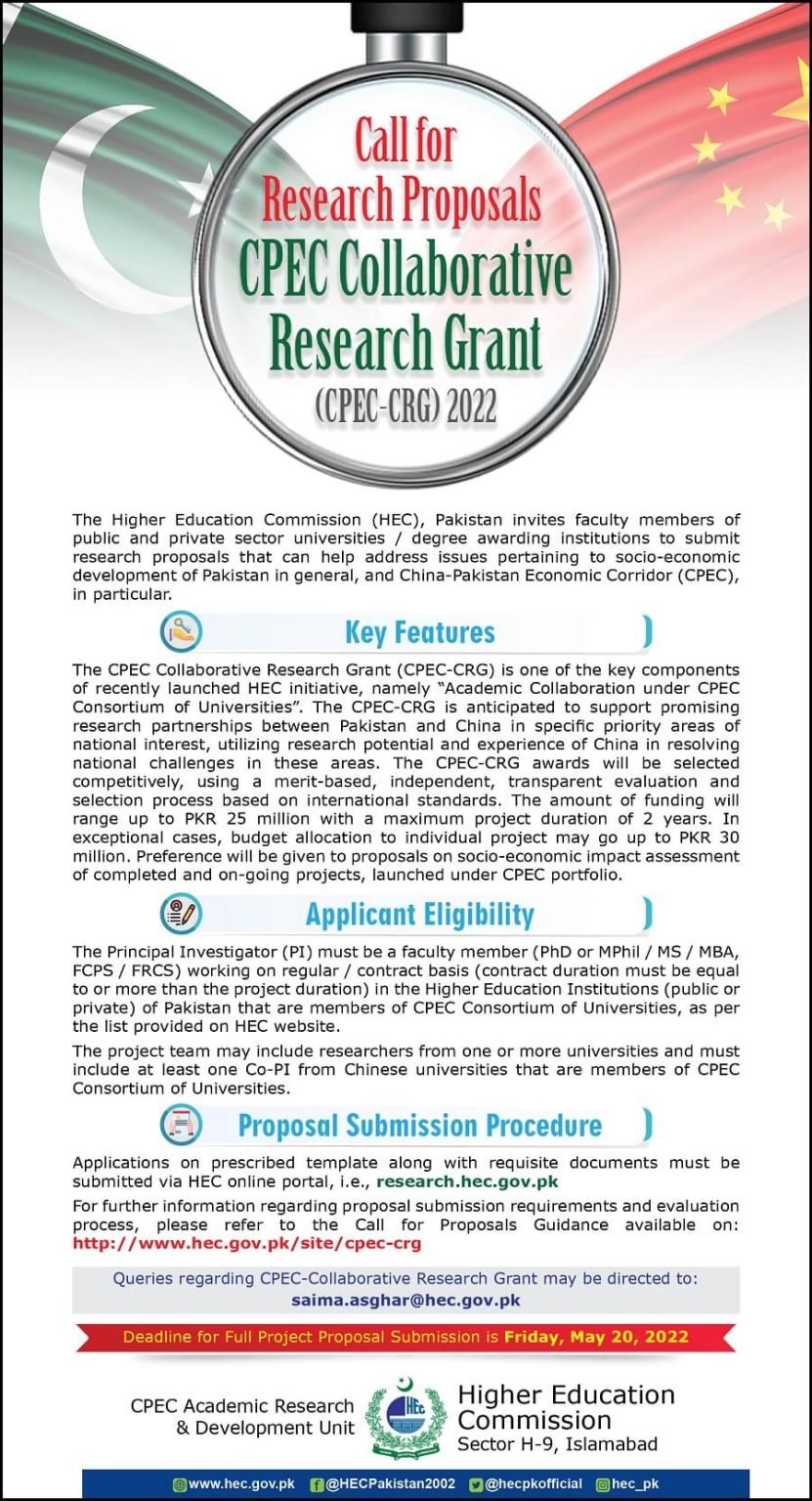HEC CPEC Collaborative Research Grant (CPEC-CRG) 2022 HEC CPEC Collaborative Research Grant (CPEC-CRG) 2022